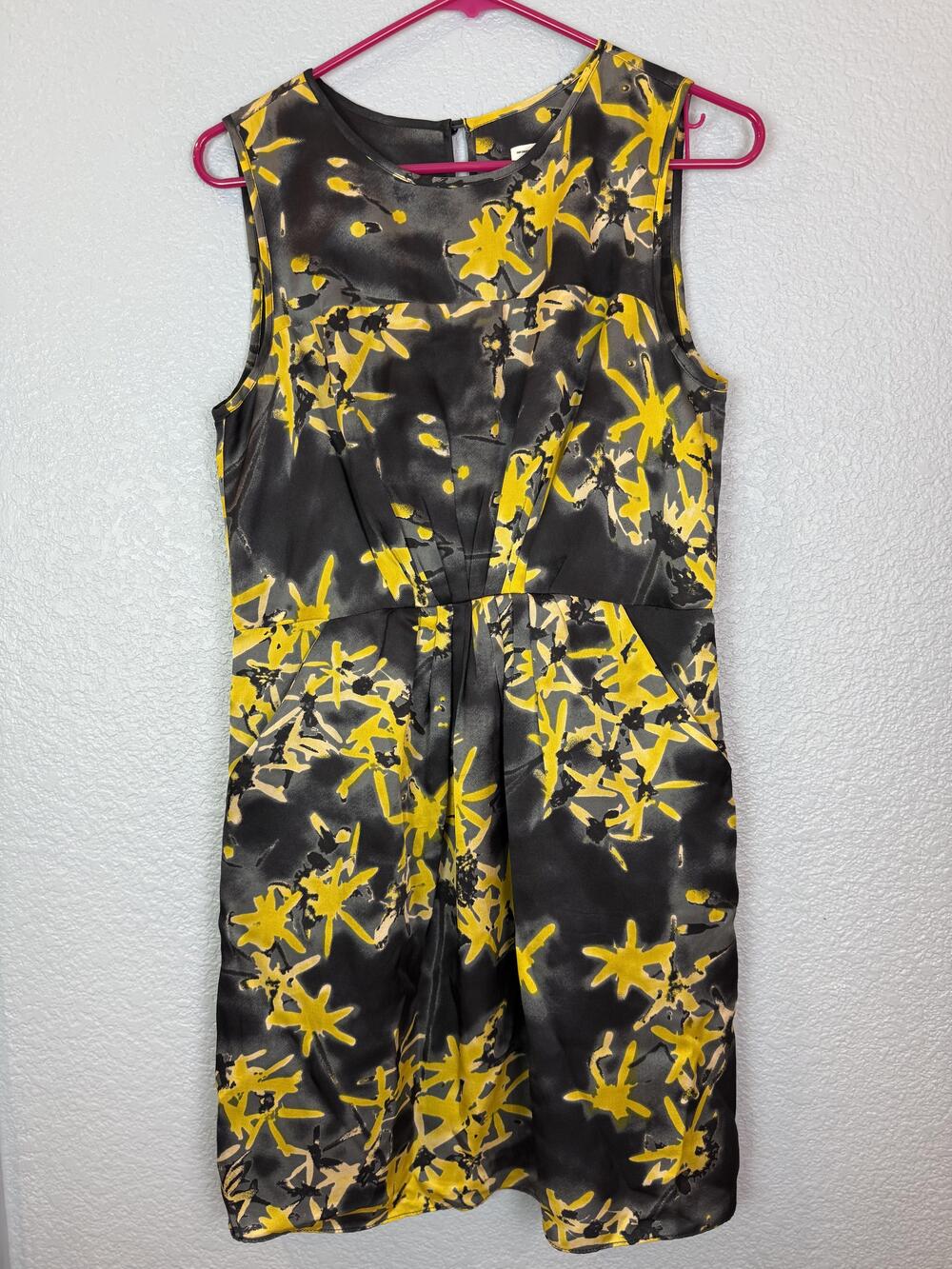 Milly Dress Womens 6 Black Yellow Sleeveless Floral Print Pleated Party Chic